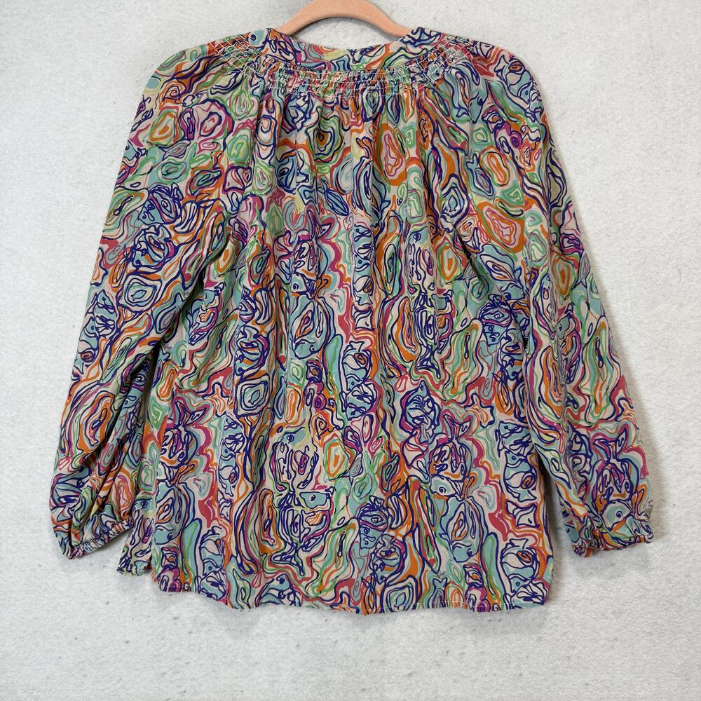Lilly Pulitzer Blouse Womens Small Multicolor Silk V Neck Long Sleeve Tunic Top - Picture 8 of 10